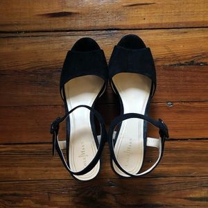 Black Suede Cole Haan Platform Sandal Wedges